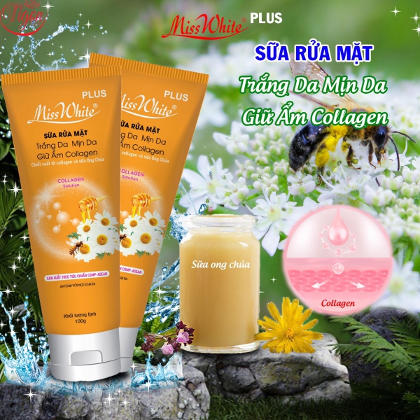 Sữa rửa mặt trắng mịn da collagen sữa ong chúa